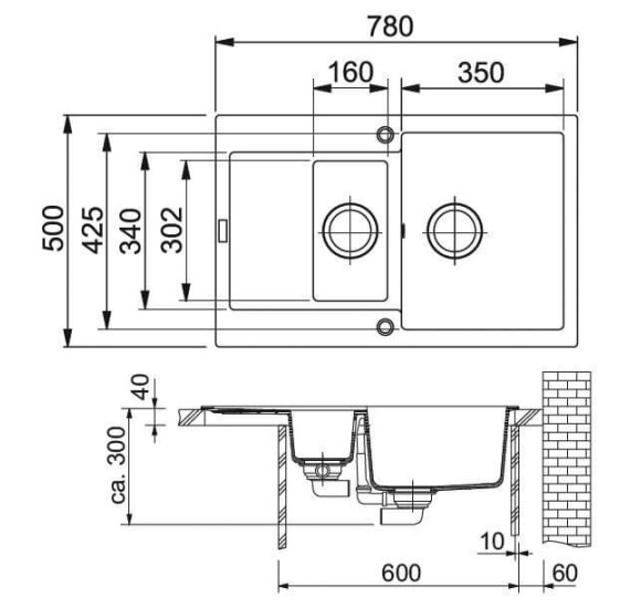 Franke MRG 651-78 granitinė plautuvė, montuojama ant stalviršio, eksentrinis ventilis, nerūdijančio plieno rankenėlė