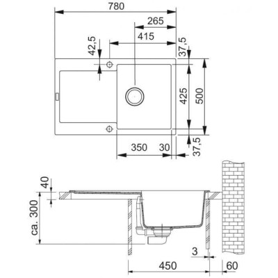 Franke MRG 611 plautuvė,  montuojama ant stalviršio, eksentrinis ventilis, nerūdijančio plieno mygtukas