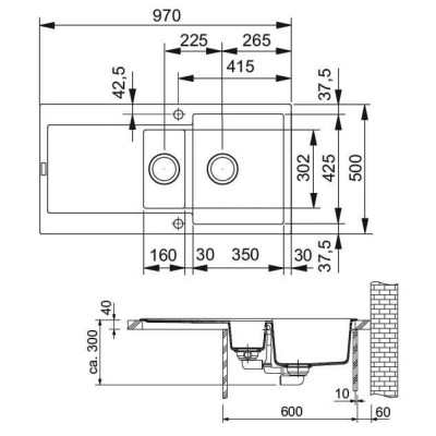 Franke MRG 651 granitinė plautuvė, montuojama ant stalviršio, eksentrinis ventilis, nerūdijančio plieno rankenėlė