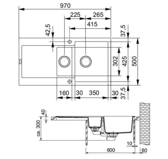 Franke MRG 651 granitinė plautuvė, montuojama ant stalviršio, eksentrinis ventilis, nerūdijančio plieno rankenėlė