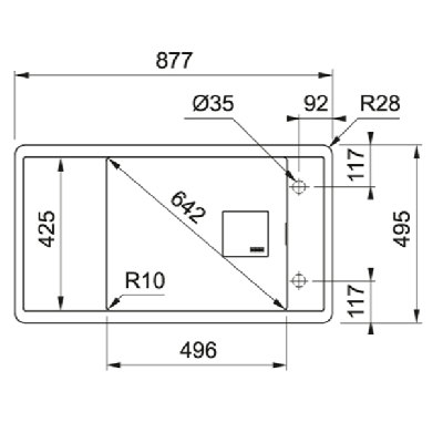 Franke FSG 611-88 akmens masės plautuvė, montuojama ant stalviršio, eksentrinis ventilis, nerūdijančio plieno mygtukas