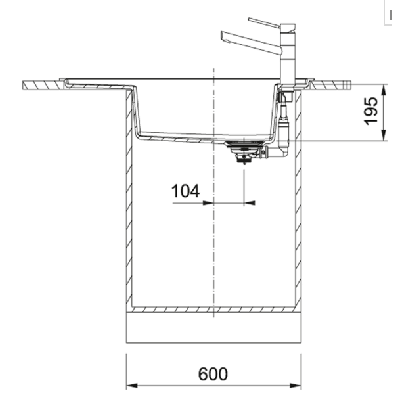 Franke FSG 611-88 akmens masės plautuvė, montuojama ant stalviršio, eksentrinis ventilis, nerūdijančio plieno mygtukas
