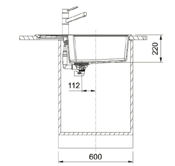 Franke UBG 611-78 XL akmens masės plautuvė, eksentrinis ventilis, nerūdijančio plieno rankenėlė ir perlaja