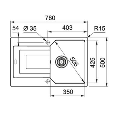 Franke UBG 611-78 granitinė plautuvė, eksentrinis ventilis, nerūdijančio plieno rankenėlė ir perlaja