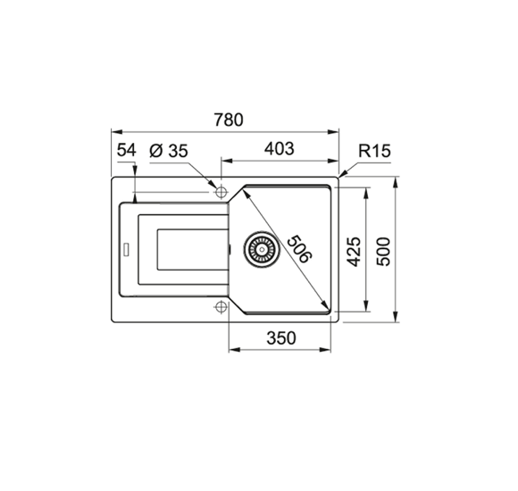 Franke UBG 611-78 granitinė plautuvė, eksentrinis ventilis, nerūdijančio plieno rankenėlė ir perlaja