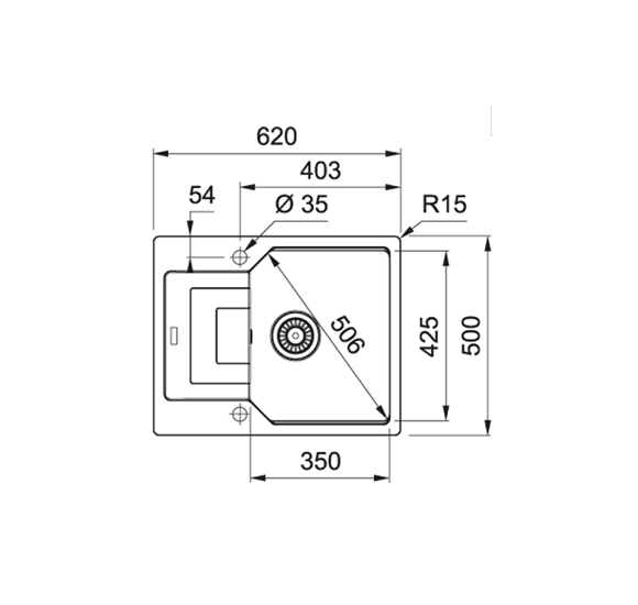 Franke UBG 611-62 granitinė plautuvė, eksentrinis ventilis, nerūdijančio plieno rankenėlė ir perlaja