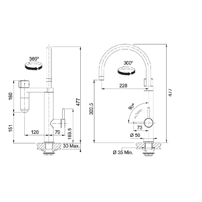 Franke Vital Capsule Filter J-spout maišytuvas plautuvei, pasirenkama spalva
