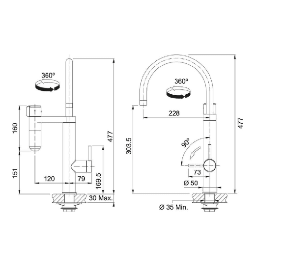Franke Vital Capsule Filter J-spout maišytuvas plautuvei, pasirenkama spalva