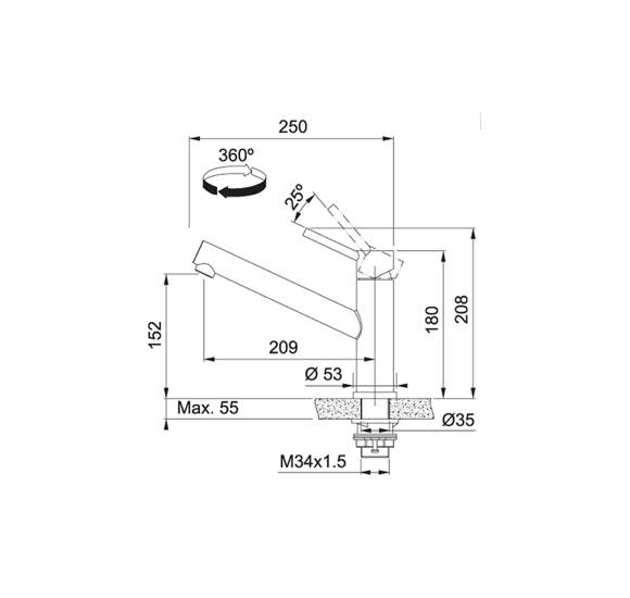 FRANKE ORBIT maišytuvas su nerūdijančio plieno korpusu