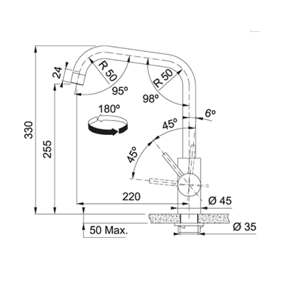 FRANKE KUBUS maišytuvas su nerūdijančio plieno korpusu