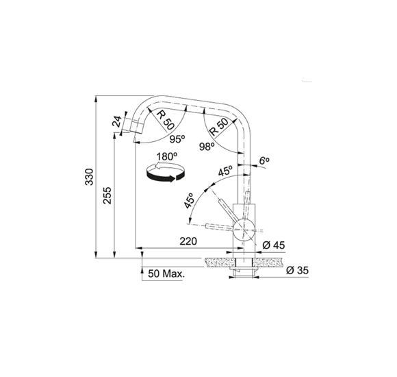 FRANKE KUBUS maišytuvas su nerūdijančio plieno korpusu