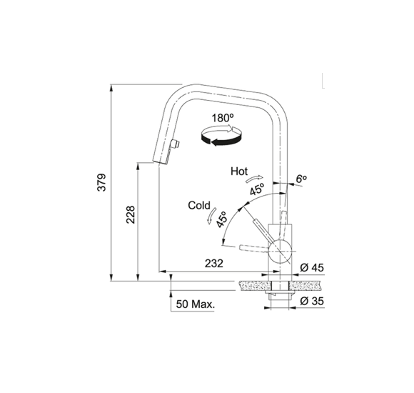 FRANKE KUBUS maišytuvas su nerūdijančio plieno korpusu ir ištraukiama žarna