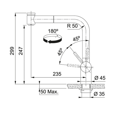 FRANKE maišytuvas plautuvei ATLAS NEO su nerūdijančio plieno korpusu ir ištraukiama žarna