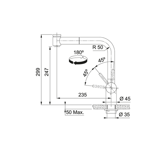 FRANKE maišytuvas plautuvei ATLAS NEO su nerūdijančio plieno korpusu ir ištraukiama žarna
