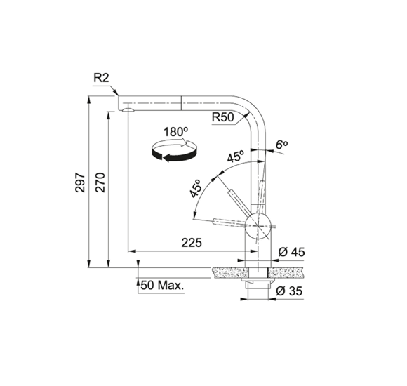 FRANKE maišytuvas plautuvei ATLAS NEO su ištraukiamu dušeliu