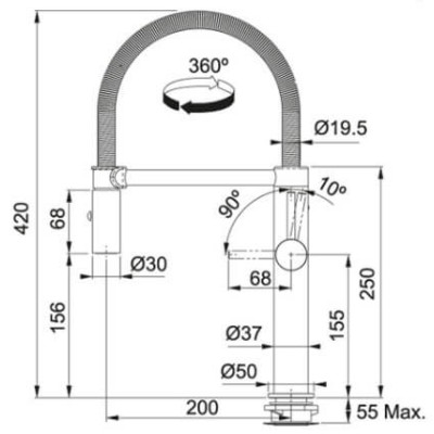 Franke PESCARA L virtuvinis maišytuvas su lanksčiu snapu, nerūdijančio plieno spalvos