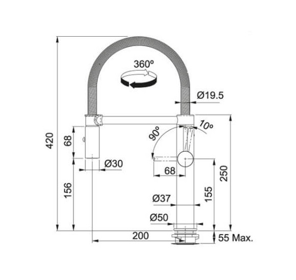 Franke PESCARA L virtuvinis maišytuvas su lanksčiu snapu, nerūdijančio plieno spalvos