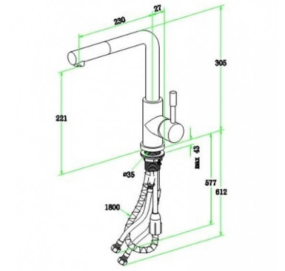 Maišytuvas plautuvei su ištraukiamu dušeliu Villeroy & Boch Steel Shower, pasirenkama spalva