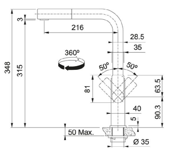 Franke maišytuvas plautuvei MYTHOS su nerūdijančio plieno korpusu ir ištraukiama žarna