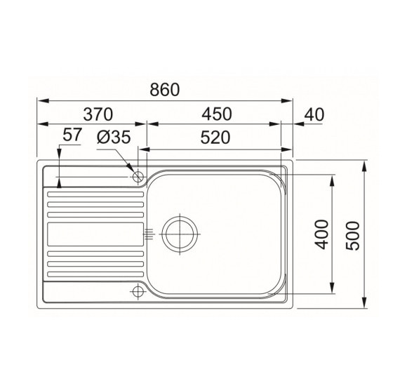 Franke RPX 611-86 XL nerūdijančio plieno plautuvė, ekscentrinis ventilis