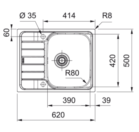 Franke SKX 611-62 nerūdijančio plieno plautuvė, ekscentrinis ventilis