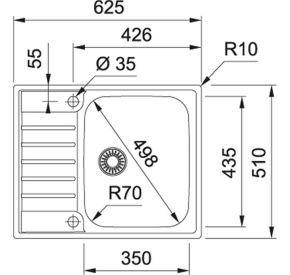 Franke AGX 211-62 G nerūdijančio plieno plautuvė, SlimTop (integruotas ekscentrinis ventilis)