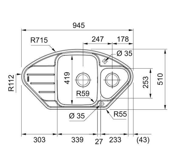 Franke SKX 651-95 E nerūdijančio plieno plautuvė (ekscentrinis ventilis)