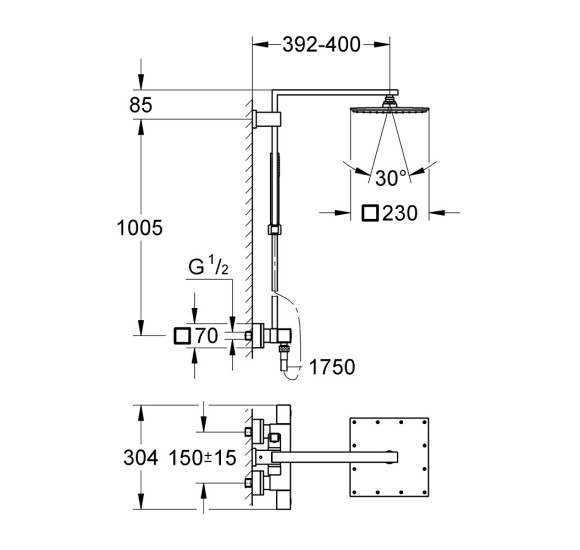 Grohe Euphoria Cube XXL 230 dušo sistema su termostatiniu maišytuvu, chromo spalvos