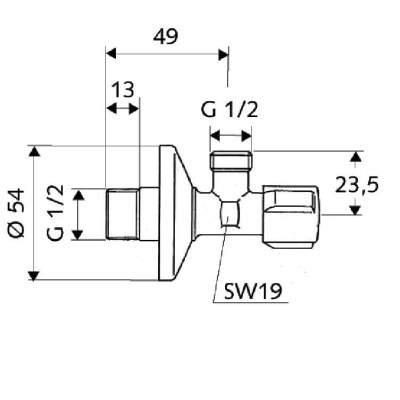 Kampinis ventilis SCHELL ( iš 1/2 į 1/2)