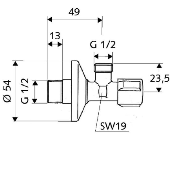 Kampinis ventilis SCHELL ( iš 1/2 į 1/2)