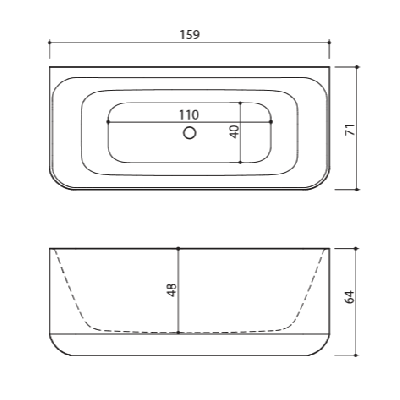 Akmens masės vonia Balteco GAMMA 159x71, RAL spalvos šonai