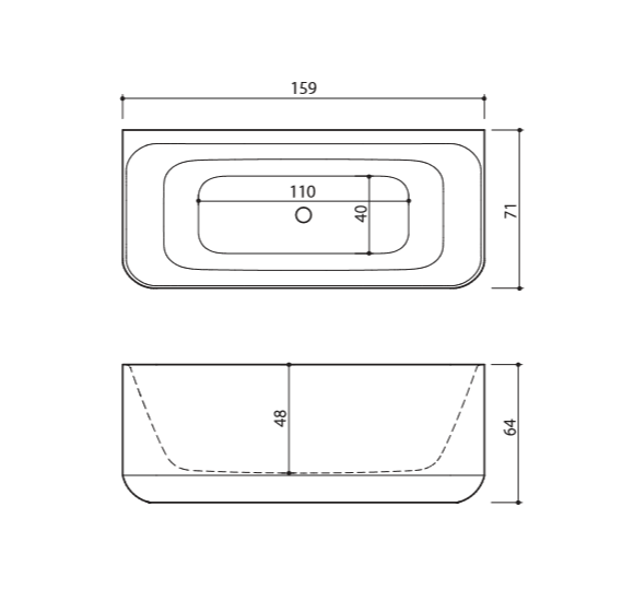 Akmens masės vonia Balteco GAMMA 159x71, RAL spalvos šonai