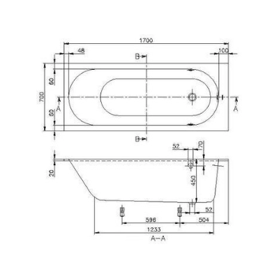Villeroy&Boch Quaryl® Oberon, stačiakampė vonia su kojelėmis,170x70cm