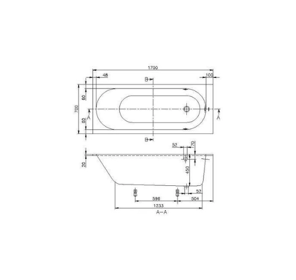 Villeroy&Boch Quaryl® Oberon, stačiakampė vonia su kojelėmis,170x70cm