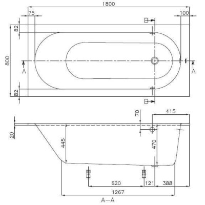 Villeroy&Boch Quaryl® Oberon, stačiakampė vonia su kojelėmis,180x80cm