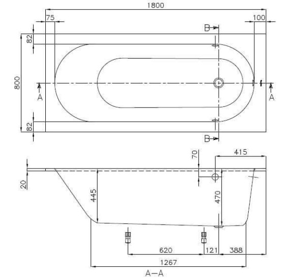 Villeroy&Boch Quaryl® Oberon, stačiakampė vonia su kojelėmis,180x80cm