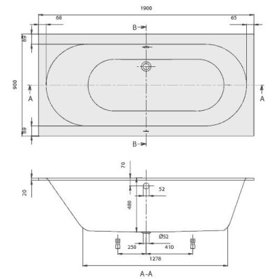 Villeroy&Boch Quaryl® Oberon stačiakampė Vonia 190x90cm, su kojelėmis