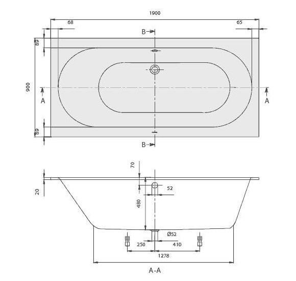 Villeroy&Boch Quaryl® Oberon stačiakampė Vonia 190x90cm, su kojelėmis