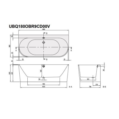 Villeroy&Boch Oberon 2.0 Quaryl® Vonia, 180x80cm, glaudžiama prie sienos