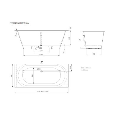 PAA Vario XL Akmens masės vonia 185x80