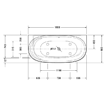 Duravit Cape Cod prie sienos glaudžiama vonia DuraSolid® 1900x900
