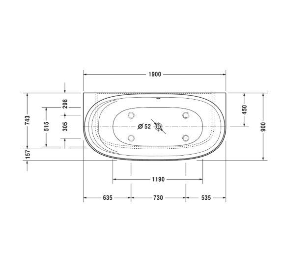 Duravit Cape Cod prie sienos glaudžiama vonia DuraSolid® 1900x900