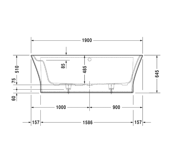 Duravit Cape Cod prie sienos glaudžiama vonia DuraSolid® 1900x900