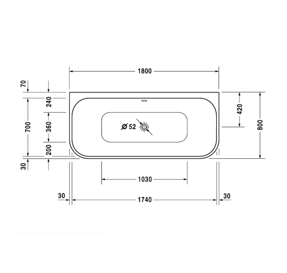 Duravit Happy D.2 akrilinė vonia su vientisa apdaila