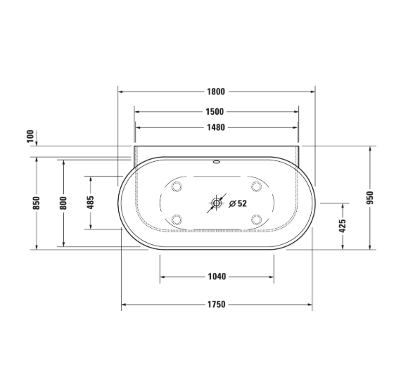 Duravit Luv prie sienos glaudžiama vonia DuraSolid® 1800x950
