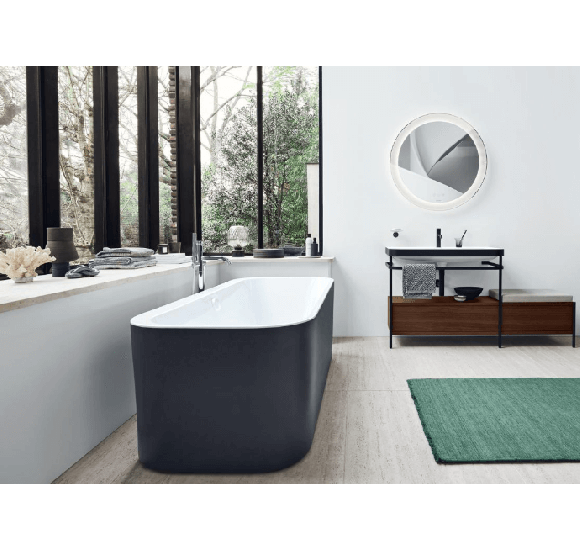 Duravit Happy D.2 prie sienos glaudžiama vonia su matine juoda apdaila 1800x800