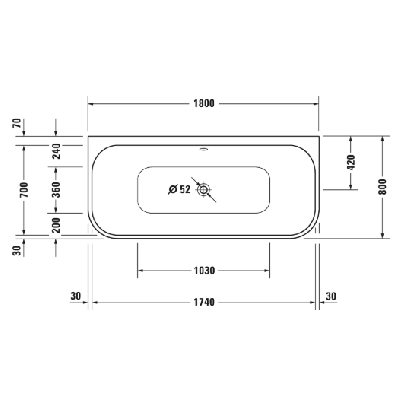 Duravit Happy D.2 prie sienos glaudžiama vonia su matine juoda apdaila 1800x800