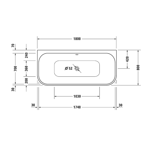 Duravit Happy D.2 prie sienos glaudžiama vonia su matine juoda apdaila 1800x800