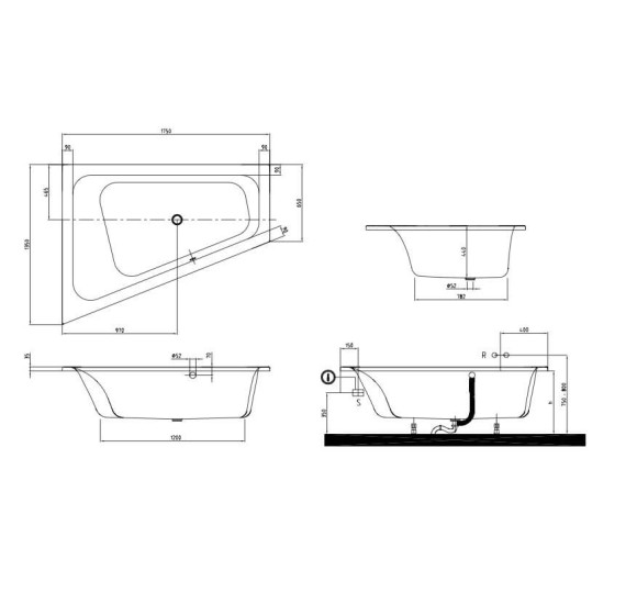 Villeroy&Boch Loop and Friends vonia 1750x1350, kairinis variantas