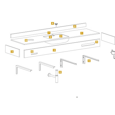 Balteco Standart nestandartinių matmenų praustuvas su stalviršiu nuo 600mm iki 1600mm